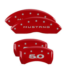 Cargar imagen en el visor de la galería, MGP 4 Caliper Covers Engraved Front Mustang Engraved Rear 50 Red finish silver ch