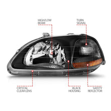 Cargar imagen en el visor de la galería, ANZO 1996-1998 Honda Civic Crystal Headlights Black