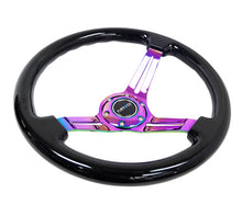Cargar imagen en el visor de la galería, NRG Reinforced Steering Wheel (350mm / 3in. Deep) Blk Wood w/Blk Matte Spoke/Neochrome Center Mark