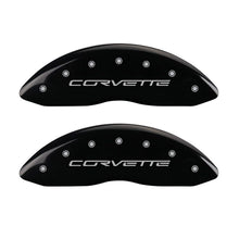 Load image into Gallery viewer, MGP 4 Caliper Covers Engraved Front &amp; Rear C6/Corvette Black finish silver ch