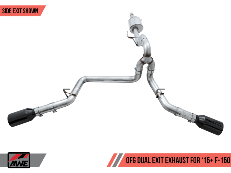 AWE Tuning 2015+ Ford F-150 0FG Dual Exit Performance Exhaust System w/5in Diamond Black Tips