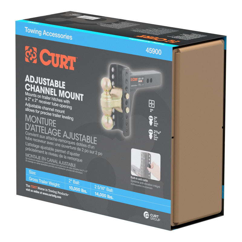 Curt Adjustable Channel Mount w/Dual Ball (2in Shank 14000lbs 6in Drop)