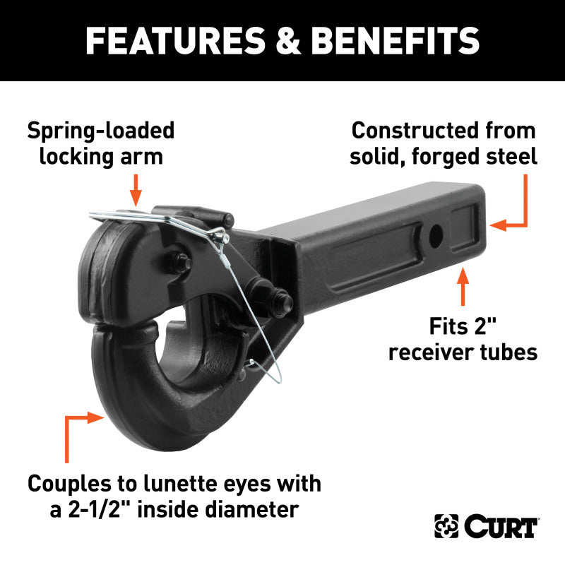 Curt Receiver-Mount Pintle Hook (2in Shank 20000lbs 2-1/2in Lunette Eyes)