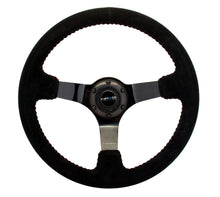 Cargar imagen en el visor de la galería, NRG Reinforced Steering Wheel (350mm / 3in. Deep) Blk Suede w/Red BBall Stitch &amp; Black 3-Spoke