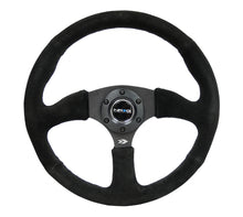 Cargar imagen en el visor de la galería, NRG Reinforced Steering Wheel (350mm / 2.5in. Deep) Blk Suede Comfort Grip w/5mm Matte Blk Spokes