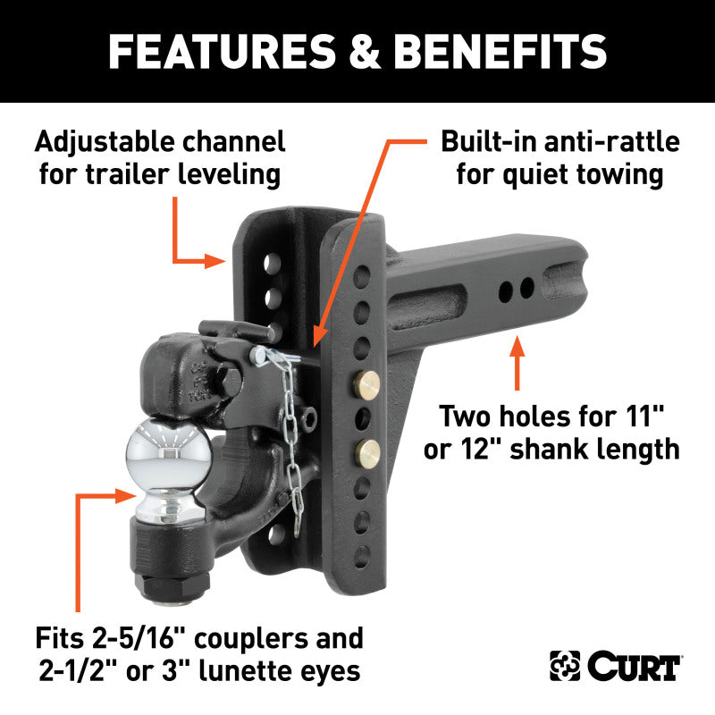 Curt Adjustable Channel Mount w/2-5/16in Ball & Pintle (2-1/2in Shank 20000lbs)