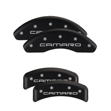 Load image into Gallery viewer, MGP 4 Caliper Covers Engraved Front &amp; Rear With stripes/Challenger Black finish silver ch