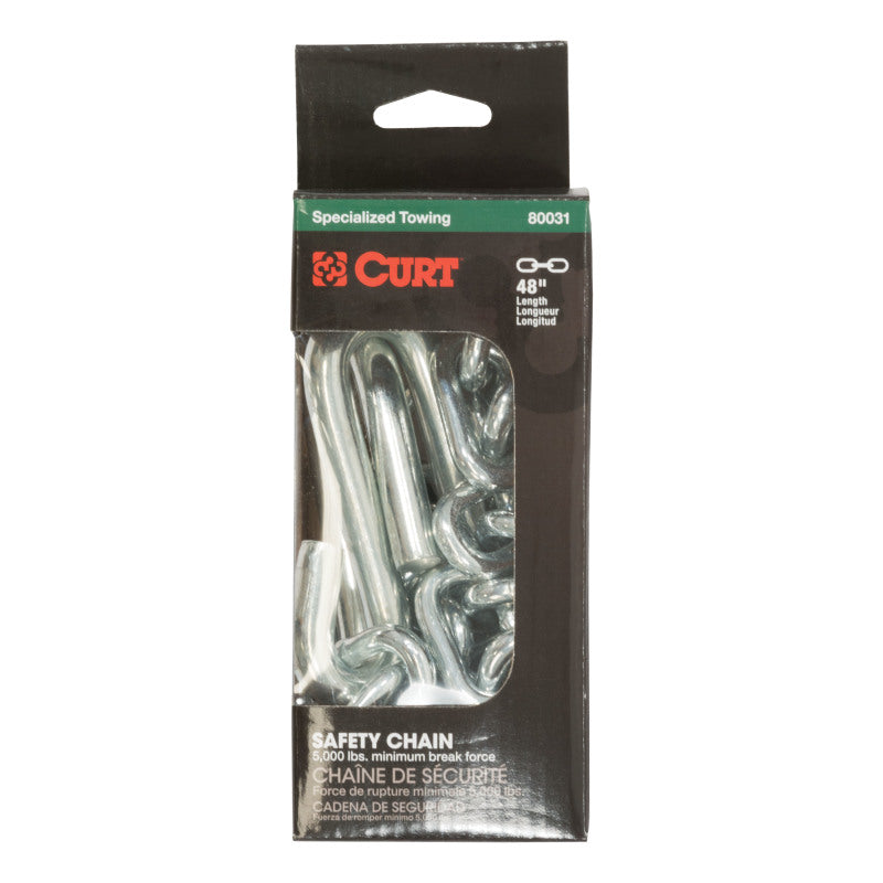 Curt 48in Safety Chain w/2 S-Hooks (5000lbs Clear Zinc Packaged)