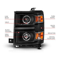 Load image into Gallery viewer, ANZO 14-15 Chevrolet Silverado 1500 Projector Headlights w/ Halo Black Housing w/ Black Trim