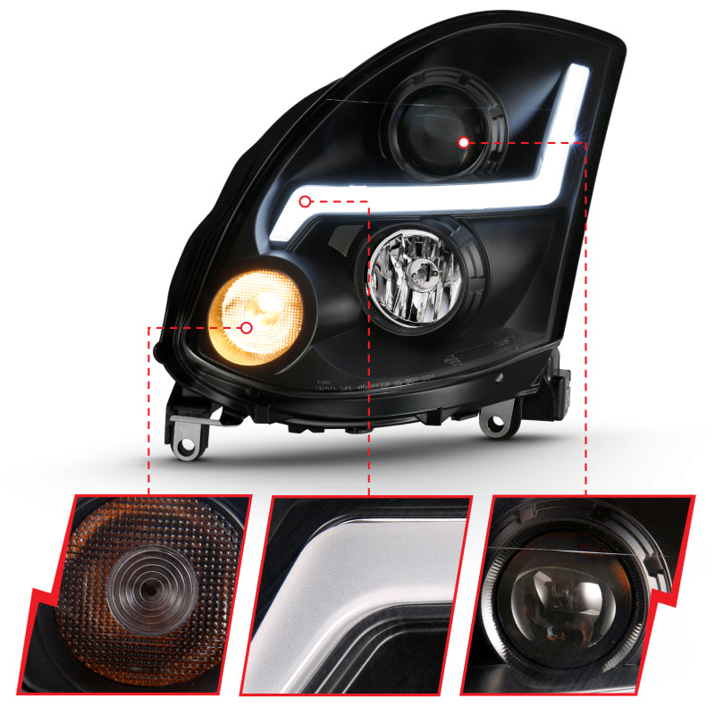 ANZO 2003-2007 Infiniti G35 Projector Headlight Plank Style Chrome (HID Compatible, No HID Kit )