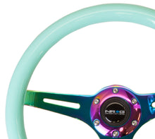 Cargar imagen en el visor de la galería, NRG Classic Wood Grain Steering Wheel (350mm) Minty Fresh Color w/Neochrome 3-Spoke Center