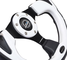 Cargar imagen en el visor de la galería, NRG Reinforced Steering Wheel (320mm) Blk w/White Trim &amp; 4mm 3-Spoke