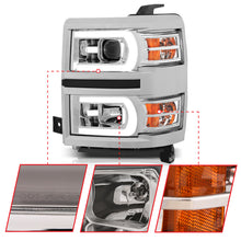 Load image into Gallery viewer, ANZO 14-15 Chevrolet Silverado 1500 Projector Headlights w/ Plank Style Switchback Chrome w/ Amber