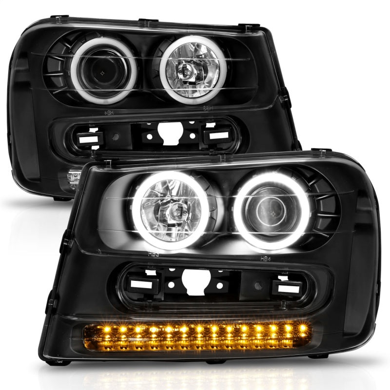 ANZO 2002-2009 Chevrolet Trailblazer Projector Headlights w/ Halo Black