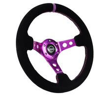 Cargar imagen en el visor de la galería, NRG Reinforced Steering Wheel (350mm / 3in. Deep) Black Suede w/Purple Center &amp; Purple Stitching