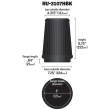Cargar imagen en el visor de la galería, K&amp;N Universal Air Filter (5in Flange / 6-1/2in Base / 4-3/8in Top OD / 8-3/4in Height)