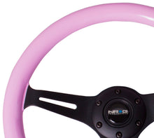 Cargar imagen en el visor de la galería, NRG Classic Wood Grain Steering Wheel (350mm) Solid Pink Painted Grip w/Black 3-Spoke Center