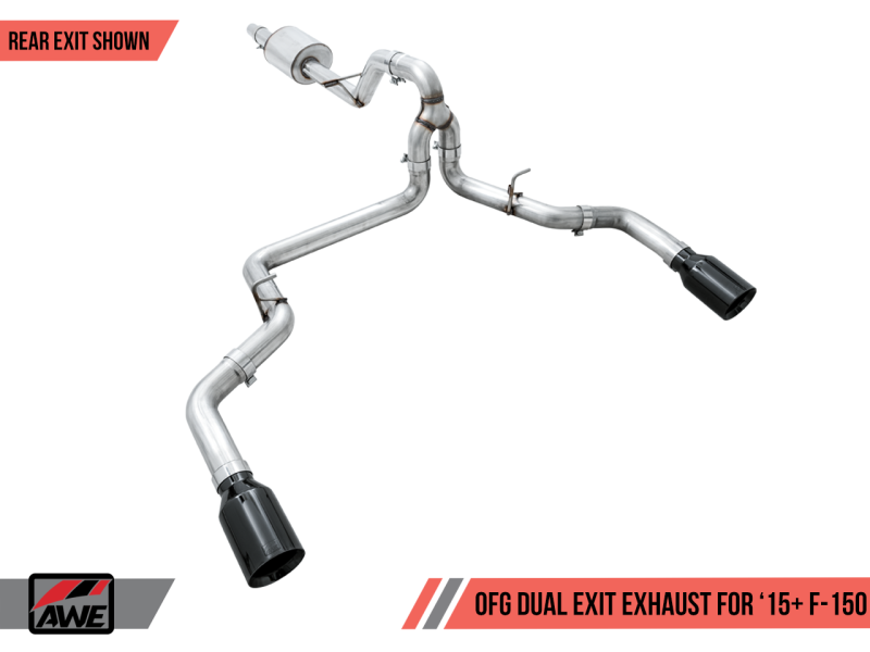 AWE Tuning 2015+ Ford F-150 0FG Dual Exit Performance Exhaust System w/5in Diamond Black Tips