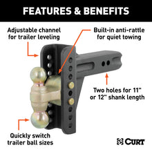 Cargar imagen en el visor de la galería, Curt Adjustable Channel Mount w/Dual Ball (2-1/2in Shank 20000lbs 6in Drop)