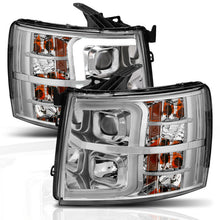 Load image into Gallery viewer, ANZO 07-13 Chevrolet Silverado 1500/2500/3500 Proj Headlights w/ Plank Style Switchback Chrome w/Amb