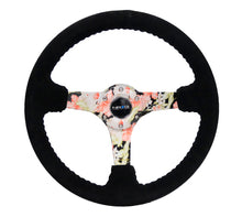 Cargar imagen en el visor de la galería, NRG Reinforced Steering Wheel (350mm / 3in. Deep) Blk Suede Floral Dipped w/ Blk Baseball Stitch