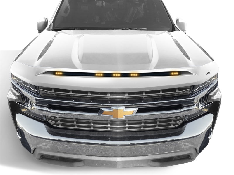 AVS 19-22 Chevy Silverado 1500 (Excl. ZR2/LT TB) Aeroskin Low Pro Hood Shield w/ Lights - Summit Wht