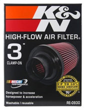 Cargar imagen en el visor de la galería, K&amp;N Universal Rubber Filter - Round Tapered 6in Base OD x 3in Flange ID x 6in H