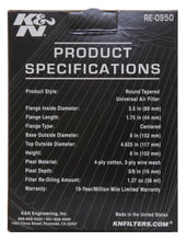 Cargar imagen en el visor de la galería, K&amp;N Universal Rubber Filter 3 1/2inch ID FLG / 6inch Base / 4-5/8inch Top / 6inch Height