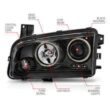 Cargar imagen en el visor de la galería, ANZO 2006-2010 Dodge Charger Projector Headlights w/ Halo Chrome (CCFL)