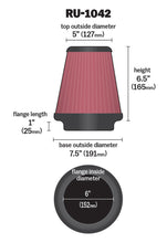 Cargar imagen en el visor de la galería, K&amp;N Universal Clamp-On Air Filter 6in FLG / 7-1/2in B / 5in T / 6-1/2in H