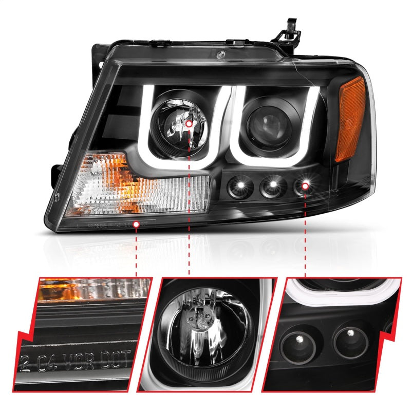 ANZO 2004-2008 Ford F-150 Projector Headlights w/ U-Bar Black