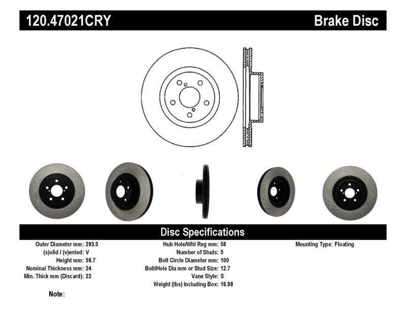 Stoptech 06-08 Subaru Legacy Wagon/Sedan 2.5i Front Cyro Performance Rotor