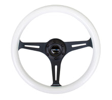 Cargar imagen en el visor de la galería, NRG Classic Wood Grain Steering Wheel (350mm) Glow-N-The-Dark Green Grip w/Black 3-Spoke Center