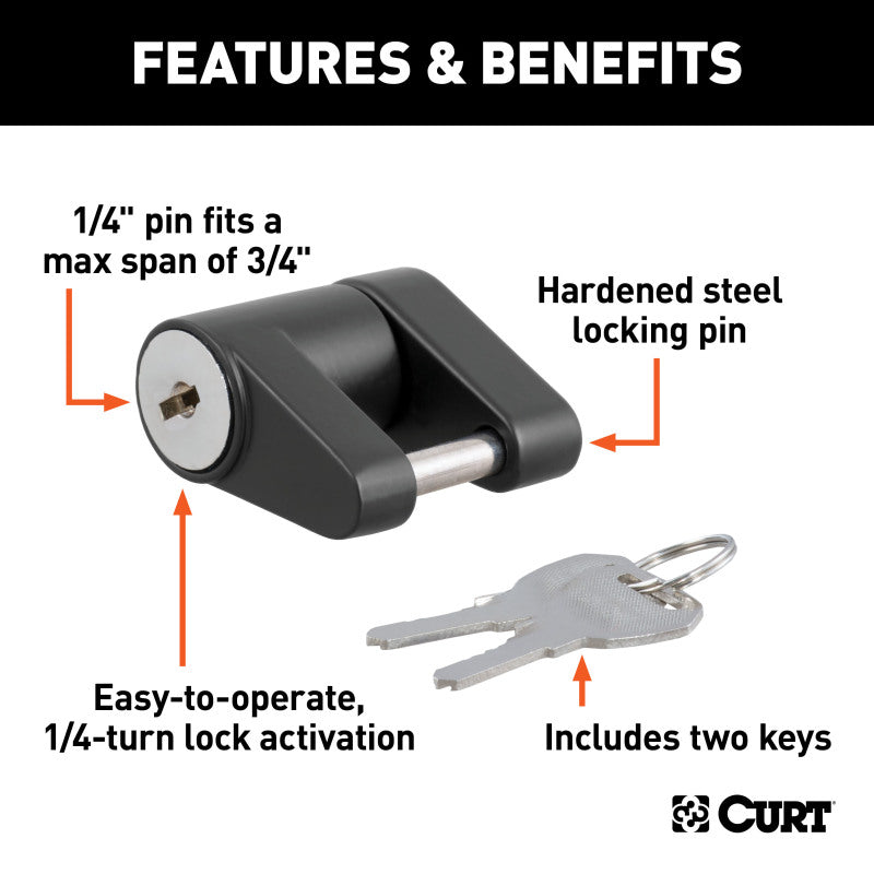 Curt Coupler Lock (1/4in Pin 3/4in Latch Span Padlock Black)