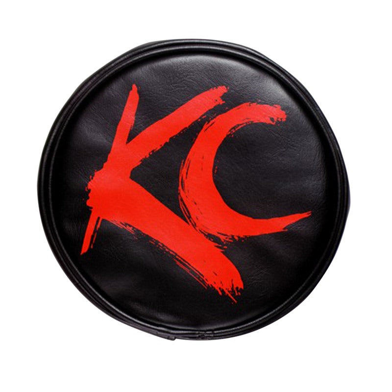 KC HiLiTES 6in. Round Soft Cover (Pair) - Black w/Red Brushed KC Logo