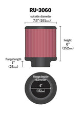 Cargar imagen en el visor de la galería, K&amp;N Universal Rubber Filter 6in Flange ID / 7.5in OD / 6in Height / Round Straight