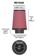Cargar imagen en el visor de la galería, K&amp;N Filter Universal Rubber Filter 3.25  Flange 5.5 Base 4.6875 Top 8 Height