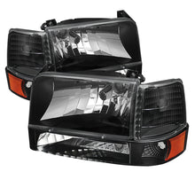 Cargar imagen en el visor de la galería, Xtune Ford F150/Bronco 92-96 Headlights w/Corner Bumper 6pcs Amber- Black HD-JH-FB92-SET-AM-BK