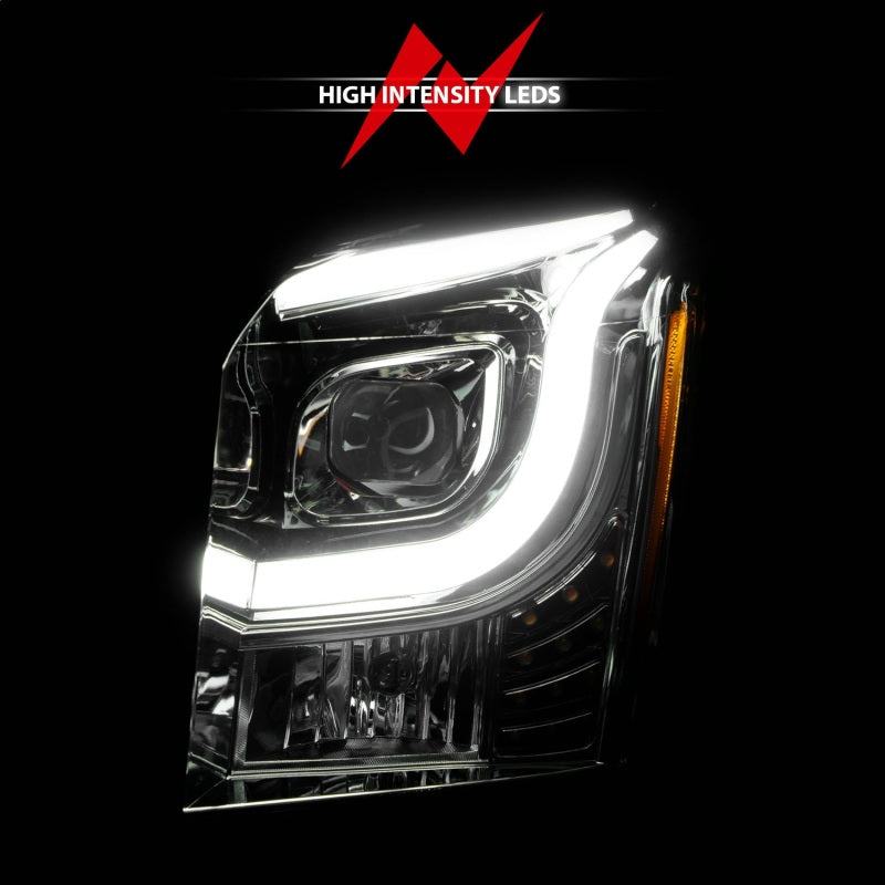 ANZO 2015-2017 GMC Yukon XL Projector Headlights W Lightbar - Chrome/Amber