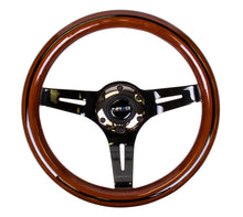 Cargar imagen en el visor de la galería, NRG Classic Wood Grain Steering Wheel (310mm) Dark Wood &amp; Black Line Inlay w/Blk Chrome 3-Spoke Ctr.