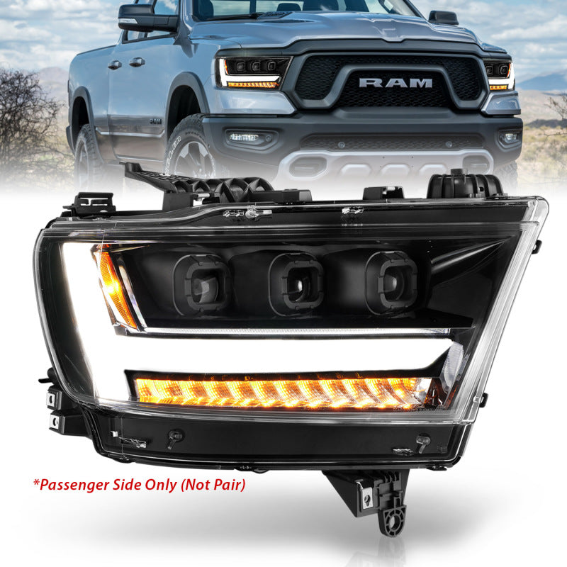 ANZO 2019-2020 Dodge Ram 1500  LED Projector Headlights Plank Style w/ Sequential Black (Passenger)