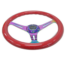 Cargar imagen en el visor de la galería, NRG Classic Wood Grain Steering Wheel (350mm) Red Grip w/Neochrome 3-Spoke Center