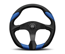 Cargar imagen en el visor de la galería, Momo Quark Steering Wheel 350 mm - Black Poly/Black Spokes/Blue Inserts