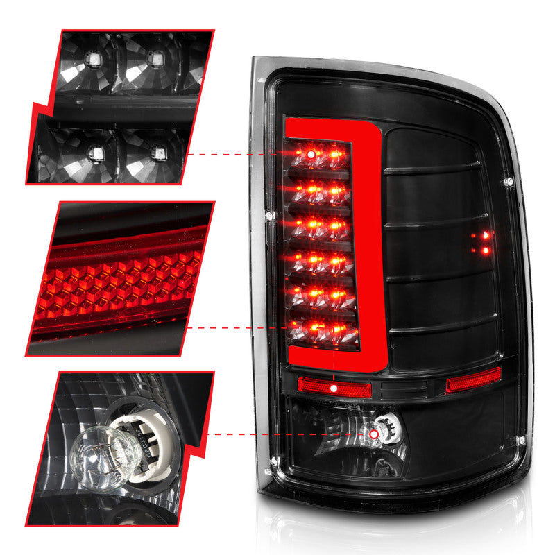 ANZO 2007-2013 GMC Sierra LED Tail Lights w/ Light Bar Black Housing Clear Lens