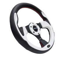 Cargar imagen en el visor de la galería, NRG Reinforced Steering Wheel (320mm) Blk w/White Trim &amp; 4mm 3-Spoke