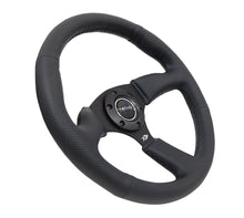 Cargar imagen en el visor de la galería, NRG Reinforced Steering Wheel (350mm / 2.5in. Deep) Blk Leather Comfort Grip w/5mm Matte Blk Spokes