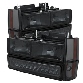 xTune GMC Yukon 92-93 Crystal Headlights w/ Corner & LED Bumper Smoke HD-JH-GMCCK88-LED-AM-SM-SET