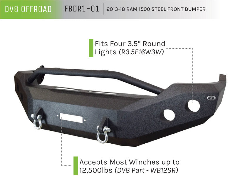 DV8 Offroad 13-15 Dodge Ram 1500 Winch Ready Front Bumper