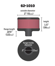 Cargar imagen en el visor de la galería, K&amp;N Steel Base Crankcase Vent Filter .5in Vent OD x 2in OD x 1.5in Height
