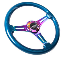 Cargar imagen en el visor de la galería, NRG Classic Wood Grain Steering Wheel (350mm) Blue Pearl/Flake Paint w/Neochrome 3-Spoke Center